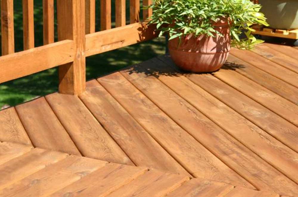 wood deck freshly stained and sealed
